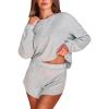 CUPSHE Ribbed Knit Long Sleeve and Short Pajama Sets 2 Piece Button Down Long Sleeve PJs for Women Soft Loungewear(A-grey)