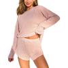 CUPSHE Ribbed Knit Long Sleeve and Short Pajama Sets 2 Piece Button Down Long Sleeve PJs for Women Soft Loungewear(A-pink)