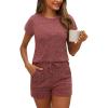 CUPSHE Ribbed Knit Long Sleeve and Short Pajama Sets 2 Piece Button Down Long Sleeve PJs for Women Soft Loungewear(C-red)