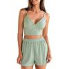 CUPSHE Ribbed Pajamas Sets for Women Cami Sleepwear 2 Piece V Neck Camisole Top and Shorts Pjs Sets(Green)