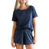 CUPSHE Satin Pajama Set Women Silk Camisole Pjs Ruffle Sleepwear 2 Piece Loungewear Shorts Set S-XL(A-blue)