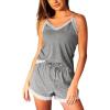 CUPSHE Satin Pajama Set Women Silk Camisole Pjs Ruffle Sleepwear 2 Piece Loungewear Shorts Set(B2-grey)