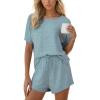 CUPSHE Short Sleeve Pajama Sets for Women Casual Crew Neck 2 Piece Lounge Sets(Baby Blue)