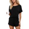 CUPSHE Short Sleeve Pajama Sets for Women Casual Crew Neck 2 Piece Lounge Sets(Black)