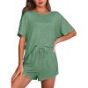 CUPSHE Short Sleeve Pajama Sets for Women Casual Crew Neck 2 Piece Lounge Sets(Grass Green)