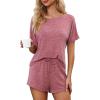CUPSHE Short Sleeve Pajama Sets for Women Casual Crew Neck 2 Piece Lounge Sets(Maroon Red)