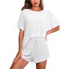 CUPSHE Short Sleeve Pajama Sets for Women Casual Crew Neck 2 Piece Lounge Sets(White)