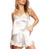 CUPSHE Silk Lingerie for Women Sexy Sleepwear 2 Piece Satin Pajama Shorts Set Sexy PJ Set(A1-white)