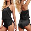 CUPSHE Silk Lingerie for Women Sexy Sleepwear 2 Piece Satin Pajama Shorts Set Sexy PJ Set(Black)