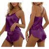 CUPSHE Silk Lingerie for Women Sexy Sleepwear 2 Piece Satin Pajama Shorts Set Sexy PJ Set(Dark Purple)
