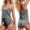 CUPSHE Silk Lingerie for Women Sexy Sleepwear 2 Piece Satin Pajama Shorts Set Sexy PJ Set(Grey)