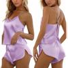 CUPSHE Silk Lingerie for Women Sexy Sleepwear 2 Piece Satin Pajama Shorts Set Sexy PJ Set(Light Purple)