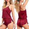 CUPSHE Silk Lingerie for Women Sexy Sleepwear 2 Piece Satin Pajama Shorts Set Sexy PJ Set(Red)