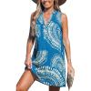 CUPSHE Swimsuit Coverup for Women V Neck Beachwear Sleeveless Beach Dress with Chest Pocket(Blue Patterned)
