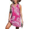 CUPSHE Swimsuit Coverup for Women V Neck Beachwear Sleeveless Beach Dress with Chest Pocket(Plum Patterned)