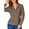 CUPSHE Tops for Women Crewneck Long Sleeve Shirt Ribbed Knit Puff Sleeve Blouse(Khaki)
