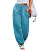 CUPSHE Women Baggy Wide Leg Pants High Waisted Loose Fit Trousers with Pockets Causal Vacation Outfits(Blue)