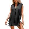 CUPSHE Women Basic Collar Cover-Up Dress V Neck Shirts Casual Summer Sleeveless Solid Cover Up Tops(Black)