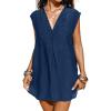 CUPSHE Women Basic Collar Cover-Up Dress V Neck Shirts Casual Summer Sleeveless Solid Cover Up Tops(Blue)