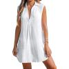 CUPSHE Women Basic Collar Cover-Up Dress V Neck Shirts Casual Summer Sleeveless Solid Cover Up Tops(White)