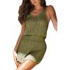 CUPSHE Women Bathing Suit Crochet Cover Up Hollow Out Swimsuit Beach Summer Dress Coverups 2025(Dark Green)