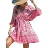 CUPSHE Women Casual Boho Sundress Summer Floral Print Tie Front Dress 3/4 Sleeves Paisley Beach Mini Dresses(Light Pink)