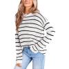 CUPSHE Women Casual Knit Sweater Drop Shoulder Long Sleeve Top Loose Fit Pullover Fall Sweaters(Stripe)