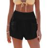 CUPSHE Women Coverup Shorts Smocked Waist High Rise Swimsuit Coverup Shorts with Side Pockets(Black)