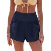 CUPSHE Women Coverup Shorts Smocked Waist High Rise Swimsuit Coverup Shorts with Side Pockets(Navy)