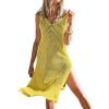CUPSHE Women Crochet Swimsuit Cover Up Sleeveless Hollow Out Long Swimwear Coverup 2026 Split Mesh Beach Dress(Yellow)