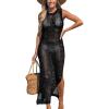 CUPSHE Women Cutout Bodycon Maxi Cover-Up Dress Crew Neck Sleeveless Cover Up Summer(Black)