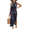 CUPSHE Women Cutout Bodycon Maxi Cover-Up Dress Crew Neck Sleeveless Cover Up Summer(Dark Blue)