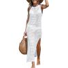 CUPSHE Women Cutout Bodycon Maxi Cover-Up Dress Crew Neck Sleeveless Cover Up Summer(White)