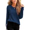 CUPSHE Women Fall Sweater Cable Knit Long Sleeve Crewneck Casual Winter Cozy Pullover Tops(Blue)