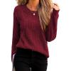 CUPSHE Women Fall Sweater Cable Knit Long Sleeve Crewneck Casual Winter Cozy Pullover Tops(Burgundy)