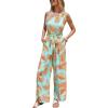 CUPSHE Women One Shoulder Summer Jumpsuit with Pocket Elastic Waist Tie Overall Wide Leg Casual Beach Holiday Romper(Tropical Mint)