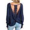 CUPSHE Women Open Back Long Sleeve Tops Trendy Going Out Casual Basic Shirts(Blue)