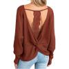 CUPSHE Women Open Back Long Sleeve Tops Trendy Going Out Casual Basic Shirts(Brown)