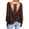 CUPSHE Women Open Back Long Sleeve Tops Trendy Going Out Casual Basic Shirts(Coffee)