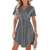 CUPSHE Women Summer Dresses Drawstring Button Front Short Sleeve V Neck Mini Dress Short Sleeve Sundress(Grey)