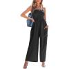 CUPSHE Women Summer Jumpsuit with Pocket Square Neck Spaghetti Strap Smocked Bodice Backless Overall Wide Leg Casual Romper(Black)