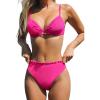 CUPSHE Women Swimsuit Bikini Set High Waisted Push Up Cheeky Drawstring Two Piece Bathing Suit(Hot Pink)