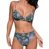 CUPSHE Women Swimsuit Bikini Set High Waisted Push Up Cheeky Drawstring Two Piece Bathing Suit(Olive Green/Purple)