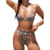 CUPSHE Women Swimsuit Bikini Set High Waisted Push Up Cheeky Drawstring Two Piece Bathing Suit(Sage Green/Pink Floral)