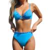 CUPSHE Women Swimsuit Bikini Set High Waisted Push Up Cheeky Drawstring Two Piece Bathing Suit(Sky Blue)