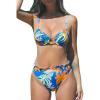CUPSHE Women Swimsuit Bikini Set High Waisted Push Up Cheeky Drawstring Two Piece Bathing Suit(Sky Blue/Tropical)