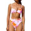 CUPSHE Women Swimsuit Bikini Set High Waisted Push Up Cheeky Drawstring Two Piece Bathing Suit(White/Orange)