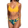CUPSHE Women Swimsuit Bikini Set Two Piece Bathing Suit Criss Cross Back Strappy Side with Double Spaghetti Straps(Lemon Yellow/Lemon)