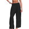 CUPSHE Women Swimsuit Cover Ups Pants High Waist Smokced Wide Leg Beach Vacation Outfits(Black)