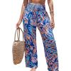 CUPSHE Women Swimsuit Cover Ups Pants High Waist Smokced Wide Leg Beach Vacation Outfits(Tropical Leaf)